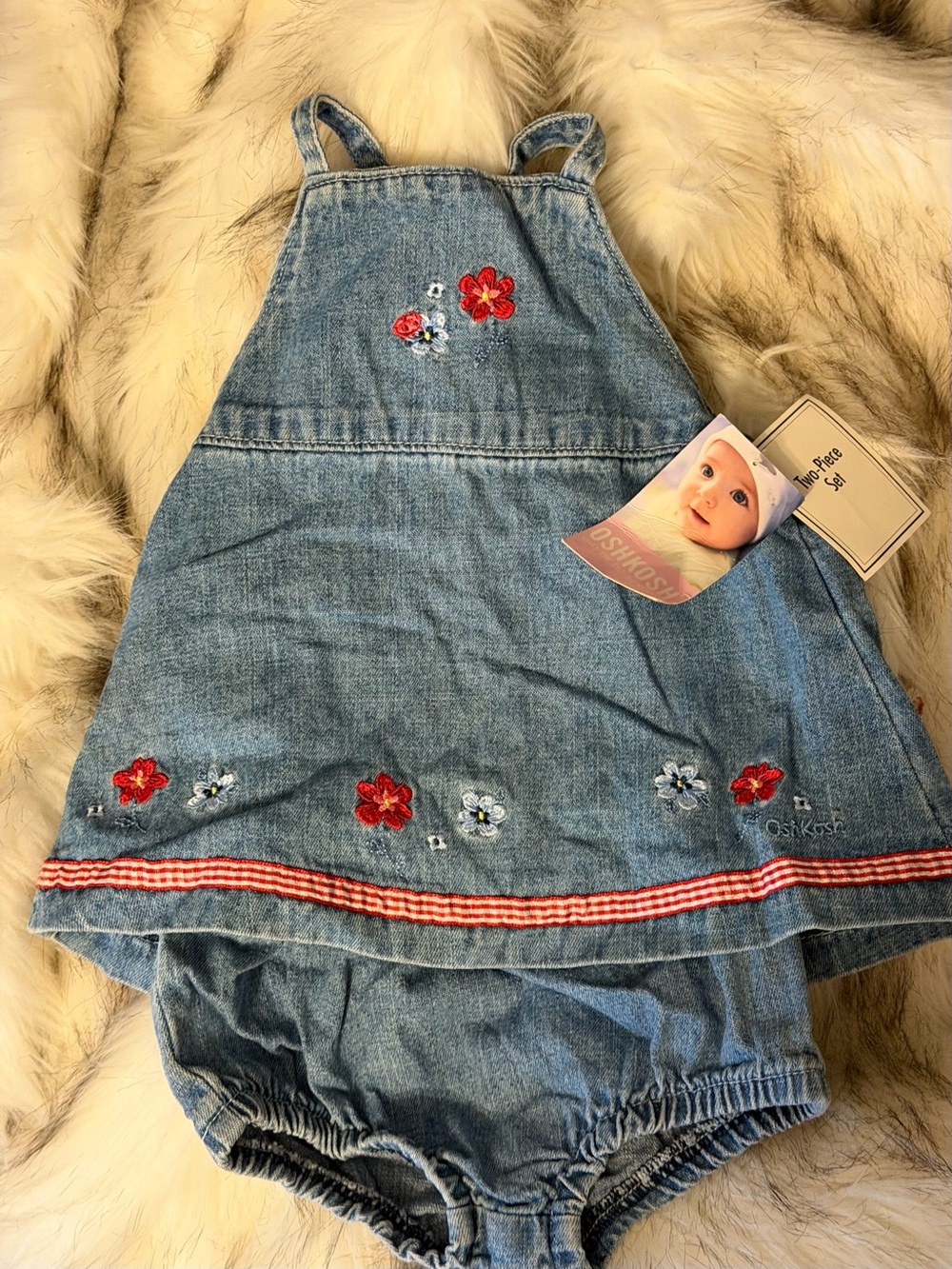 NWT OshKosh B'gosh Denim Floral Embroidered Baby Overall Dress - Blue